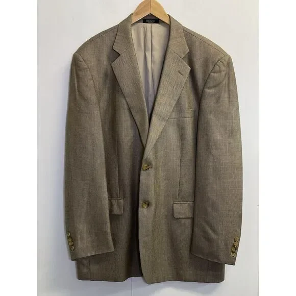 Stafford Men's 44L Silk/Wool Blend Sports Coat Tan Brown Blazer Jacket - Picture 2 of 11